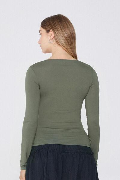 Green Long-Sleeved Boat Neck Top, , large image number 2
