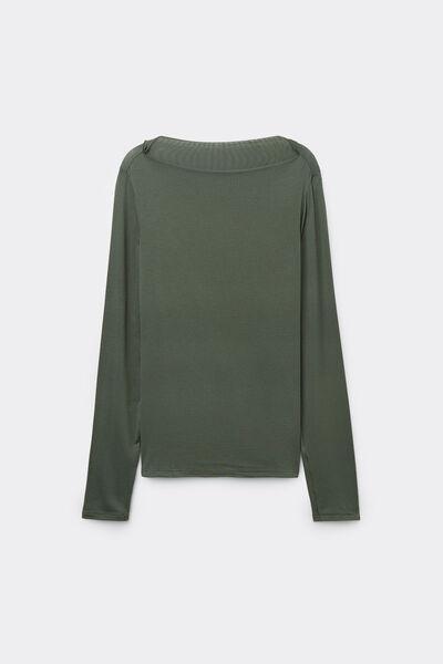 Green Long-Sleeved Boat Neck Top, , large image number 4