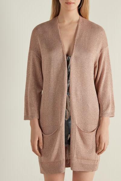 CLAY PINK Long Sleeve Laminated Open Cardigan, , large image number 1