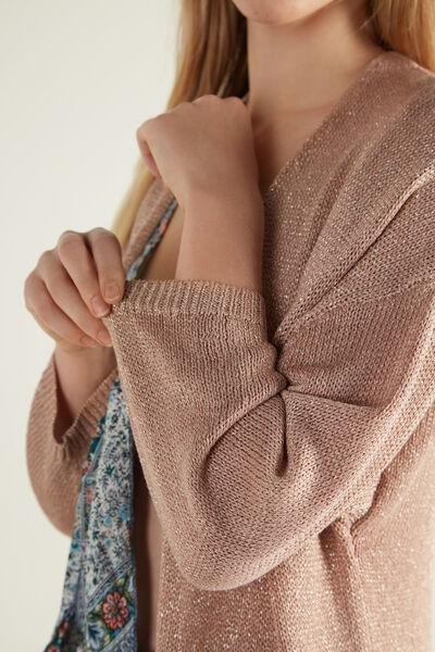 CLAY PINK Long Sleeve Laminated Open Cardigan, , large image number 3