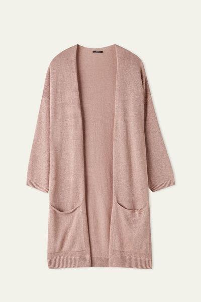 CLAY PINK Long Sleeve Laminated Open Cardigan, , large image number 4