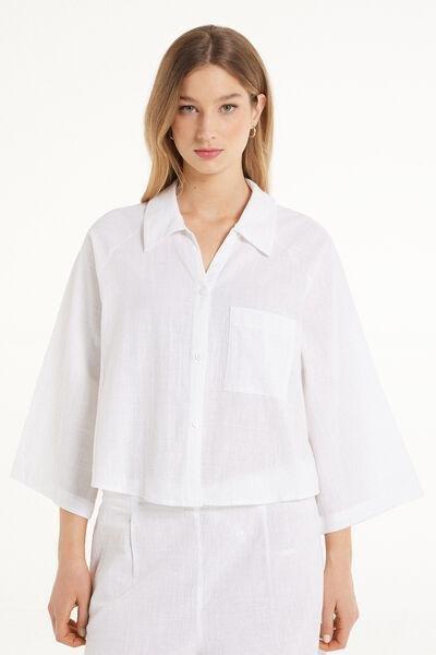 White Loose Crop Shirt, , medium