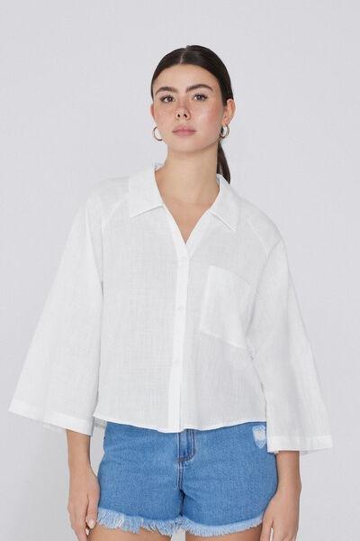 White Loose Crop Shirt, , large image number 0