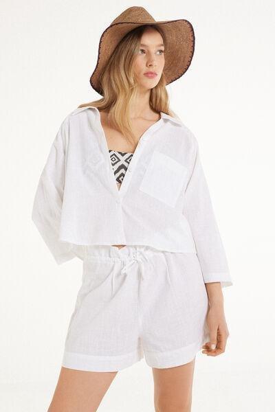 White Loose Crop Shirt, , large image number 1