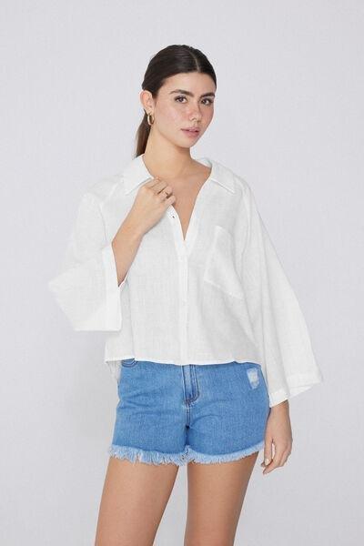 White Loose Crop Shirt, , large image number 1