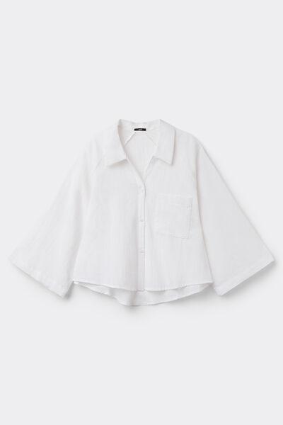 White Loose Crop Shirt, , large image number 4