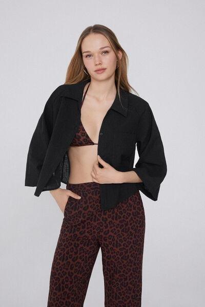 Black Super Light Cropped Shirt, Black, large image number 0