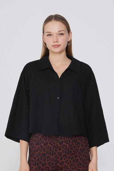 Black Super Light Cropped Shirt, Black, large image number 1