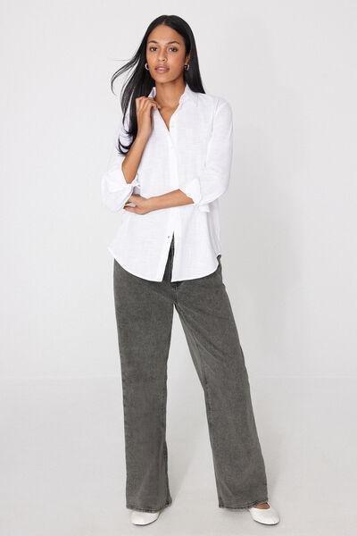White Cotton Canvas Shirt, White, large image number 0