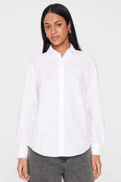 White Cotton Canvas Shirt, White, large image number 1