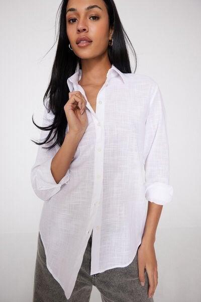 White Cotton Canvas Shirt, White, large image number 3