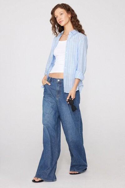 Blue Cotton Canvas Shirt, 5701_346Z, large image number 0