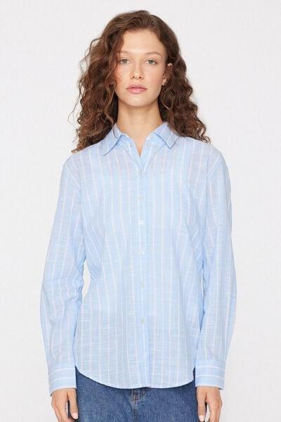 Blue Cotton Canvas Shirt, 5701_346Z, large image number 1