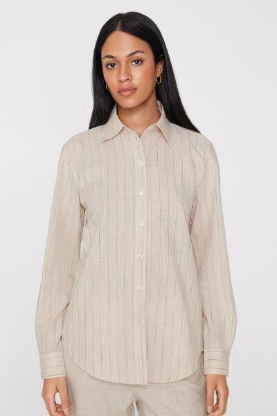 Beige Cotton Canvas Shirt, 5701_347Z, large image number 1