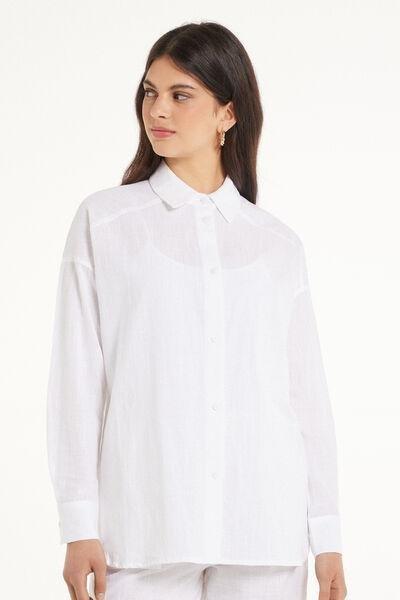 White Long-Sleeved Canvas Shirt, , large image number 0