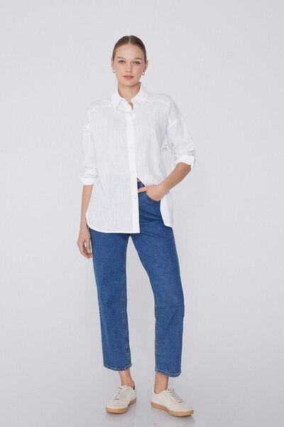 White Long-Sleeved Canvas Shirt, White, large image number 0