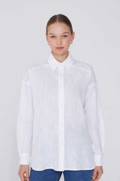 White Long-Sleeved Canvas Shirt, White, large image number 1