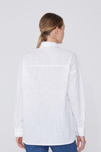 White Long-Sleeved Canvas Shirt, White, large image number 2