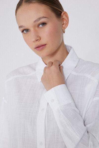 White Long-Sleeved Canvas Shirt, White, large image number 3