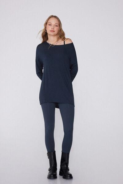 Navy Long-Sleeved Lightweight Viscose Maxi Top, Absolute Blue, medium