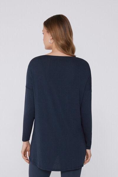 Navy Long-Sleeved Lightweight Viscose Maxi Top, Absolute Blue, large image number 1