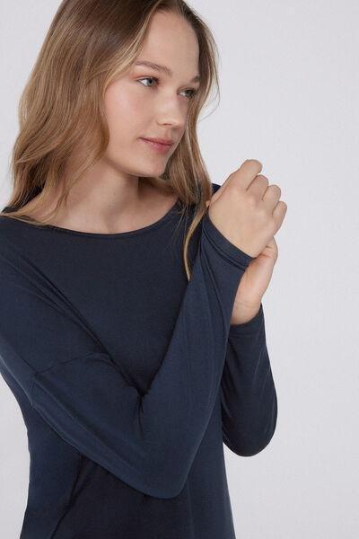 Navy Long-Sleeved Lightweight Viscose Maxi Top, Absolute Blue, large image number 2