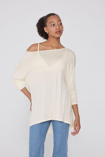 Beige Long-Sleeved Lightweight Viscose Maxi Top, , large image number 1