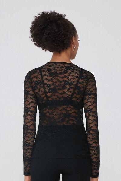 Black Sheer Lace Top, Black, medium