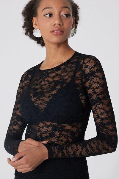 Black Sheer Lace Top, Black, large image number 3