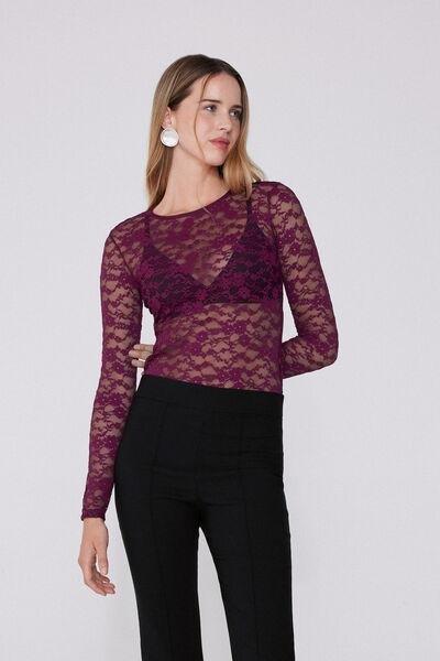 Burgundy Sheer Lace Top, 5701_719Y, large image number 1