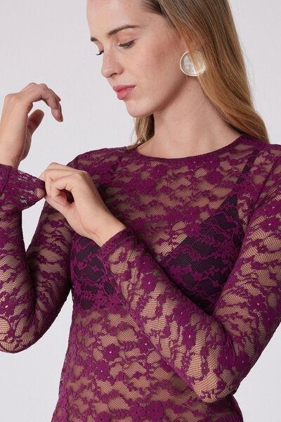 Burgundy Sheer Lace Top, 5701_719Y, large image number 3