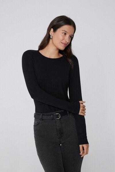 Black Rounded Neck Top, Black, large image number 7