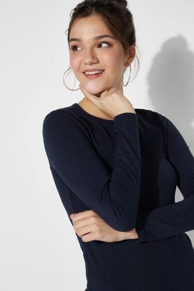 Navy Long-Sleeved Thermal Modal Top, Absolute Blue, medium