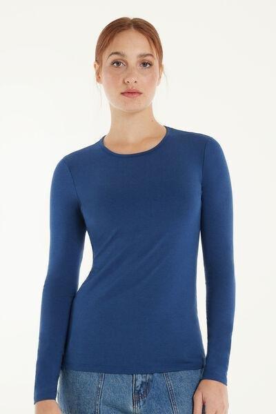 Blue Rounded Neck Cotton Top, 5701_890V, large image number 1