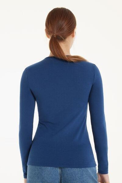 Blue Rounded Neck Cotton Top, 5701_890V, large image number 2