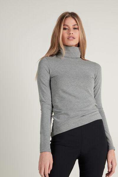 Tezenis - MID-GREY BLEND Cotton and Thermal Modal Polo Neck Top