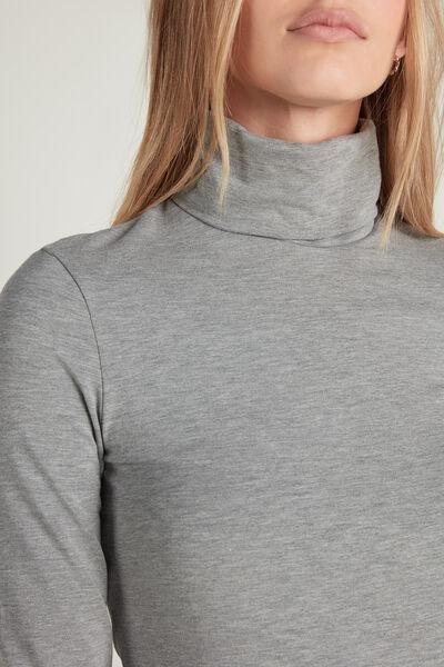 Tezenis - MID-GREY BLEND Cotton and Thermal Modal Polo Neck Top