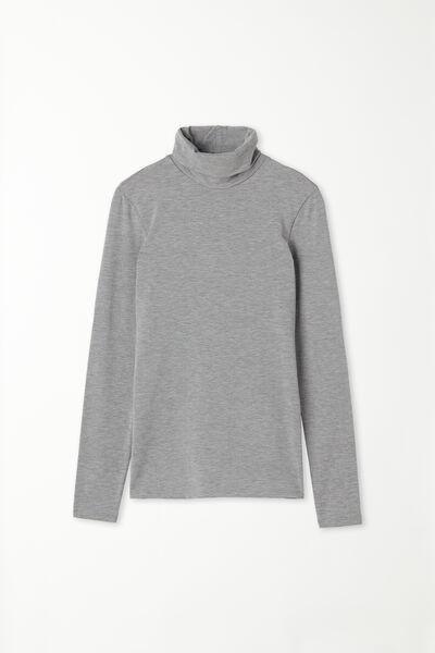 Tezenis - MID-GREY BLEND Cotton and Thermal Modal Polo Neck Top