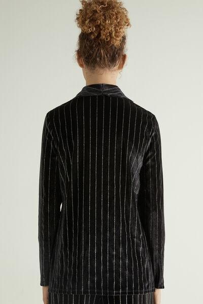 BLACK Glittery Pinstriped Velvet Blazer, , large image number 2