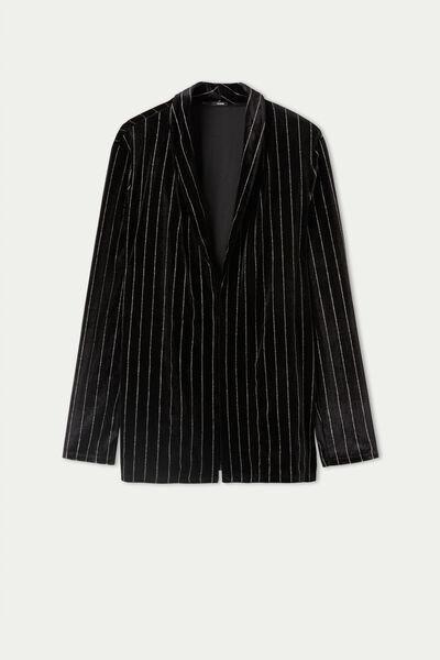 BLACK Glittery Pinstriped Velvet Blazer, , large image number 4