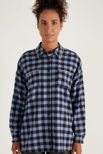 Blue Check Jewelled Flannel Shirt, , large image number 0