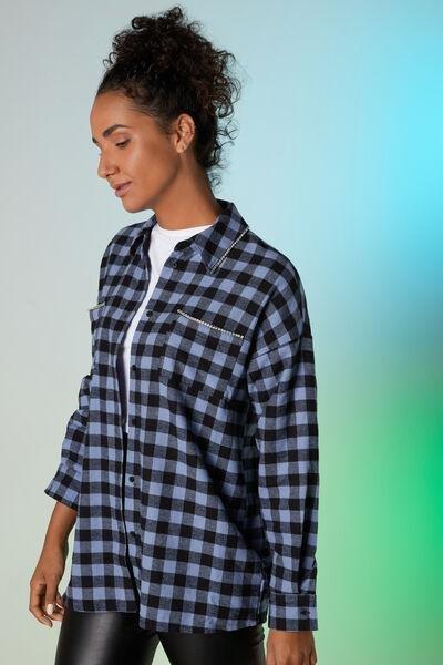 Blue Check Jewelled Flannel Shirt, , large image number 1