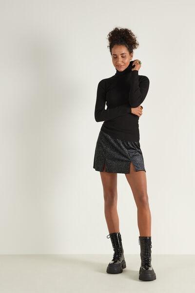 Black Long Sleeve Ribbed Polo Neck Top, , large image number 0