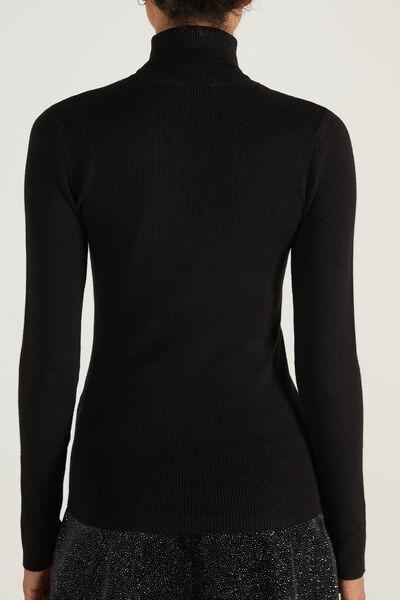Black Long Sleeve Ribbed Polo Neck Top, , large image number 2