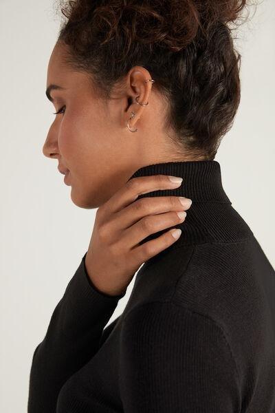 Black Long Sleeve Ribbed Polo Neck Top, , large image number 3