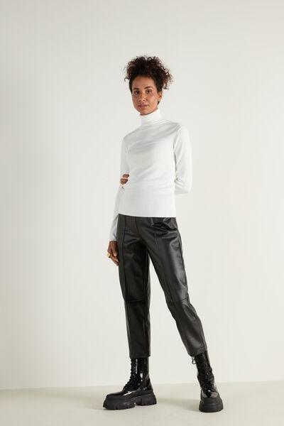 White Long Sleeve Ribbed Polo Neck Top, , large image number 0