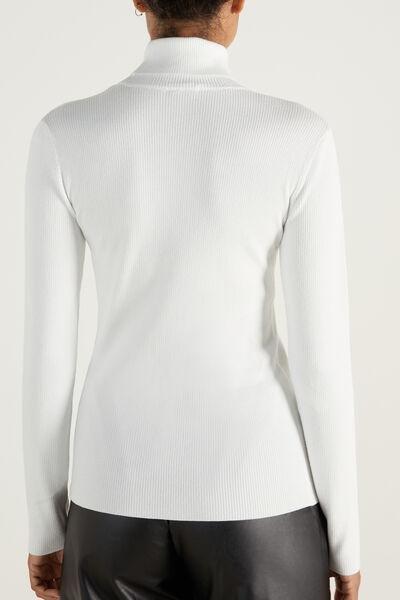 White Long Sleeve Ribbed Polo Neck Top, , large image number 2