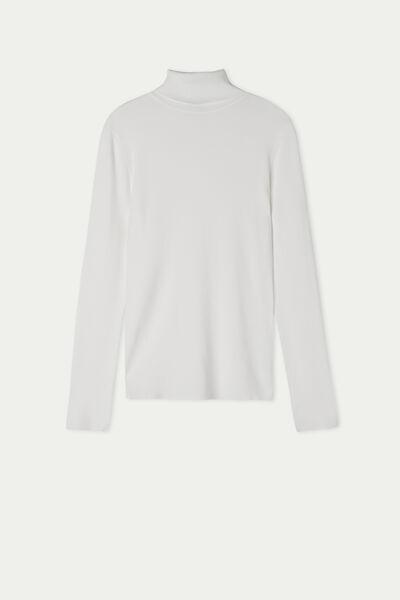 White Long Sleeve Ribbed Polo Neck Top, , large image number 4