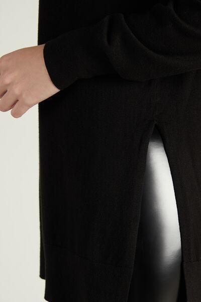 Black Long Sleeve Polo Neck Top With Slits, , large image number 3