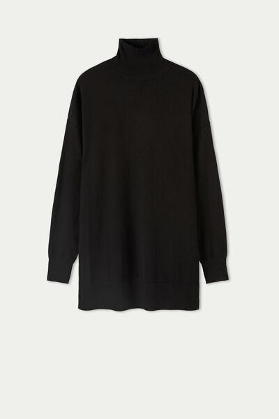 Black Long Sleeve Polo Neck Top With Slits, , large image number 4